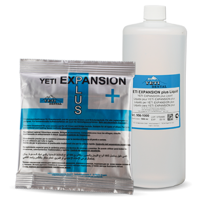 Pacote prata e garrafa branca de produtos dentais Yeti Expansion Plus
