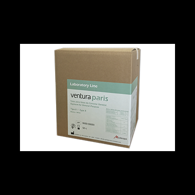 Caixa de papelão com etiqueta de produto de laboratório Ventura Paris