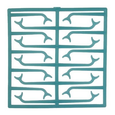 Conjunto de ganchos plásticos verdes organizados em estrutura retangular