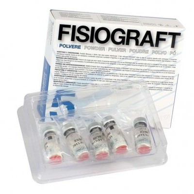 FISIOGRAFT pó com cinco frascos pequenos em bandeja plástica e caixa branca