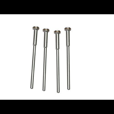 Quatro parafusos metálicos prateados com cabeça arredondada