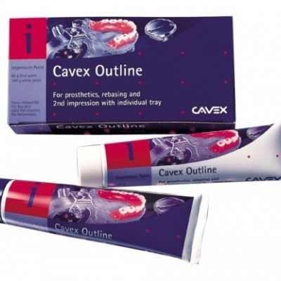 Produto de impressão dentária Cavex Outline em tubos e caixa colorida