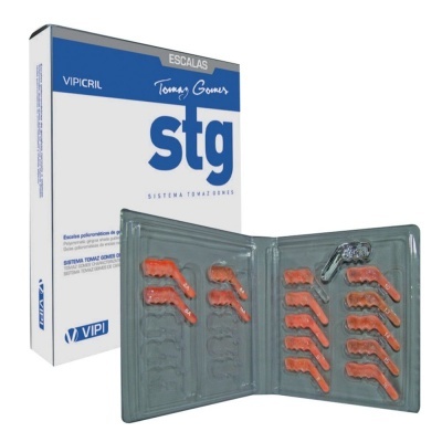 Kit de escala para uso odontológico Tommy Gomes STG com peças em blister e caixa branca azul