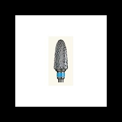 Ferramenta rotativa metálica com padrão em espiral e base azul