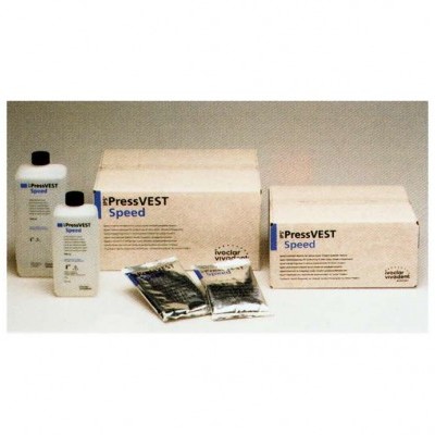 Produtos PressVEST Speed embalados em caixas brancas, frascos brancos e sachês prateados sobre superfície cinza