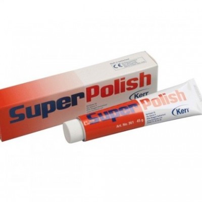 Tubo e caixa do creme SuperPolish da Kerr em vermelho, branco e azul