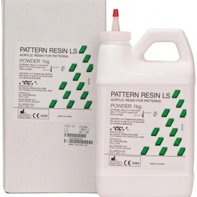 Frasco branco com tampa vermelha e caixa branca com rótulo de resina acrílica em pó