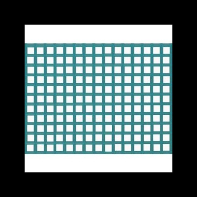 Chapa metálica azul turquesa com padrão de quadrados recortados