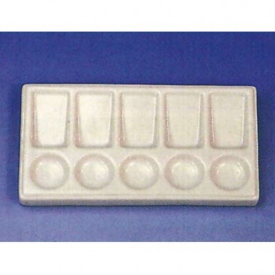 Palete de pintura de plástico branco com 10 compartimentos, fundo azul