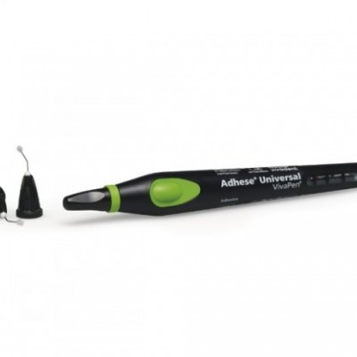 Caneta adesiva preta com detalhes verdes e texto branco com duas pontas pequenas ao lado