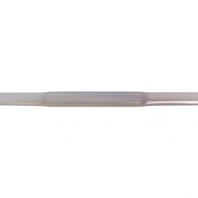 Espátula pequena de plástico transparente com cabo liso.