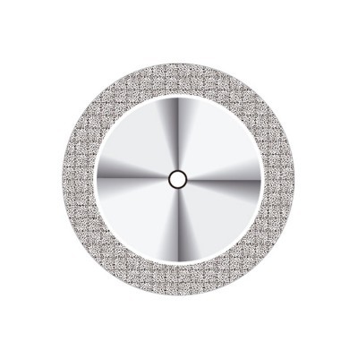 Disco circular com centro metálico prateado e borda cinza texturizada