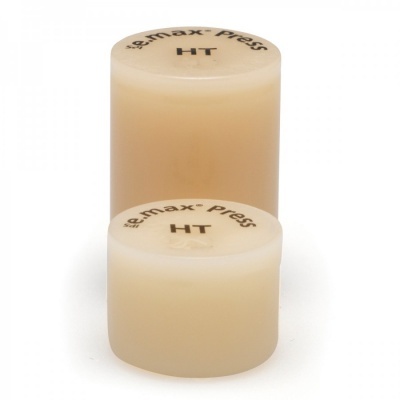 Dois cilindros bege claro com texto 'e.max press HT' no topo