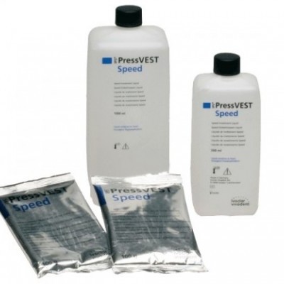 Embalagens do produto PressVEST Speed em garrafas brancas e sacos prateados