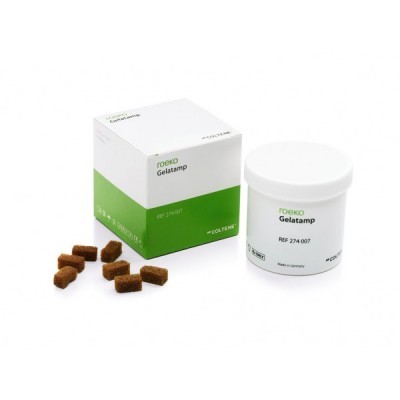 Frasco e caixa com Gelatamp e cubos marrons