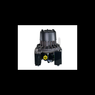 motor elétrico preto e cinza metálico com detalhes em amarelo e azul