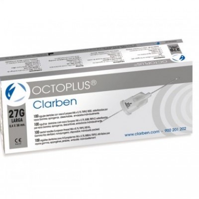 Embalagem branca e cinza de agulhas médicas OCTOPLUS Claren 27G larga