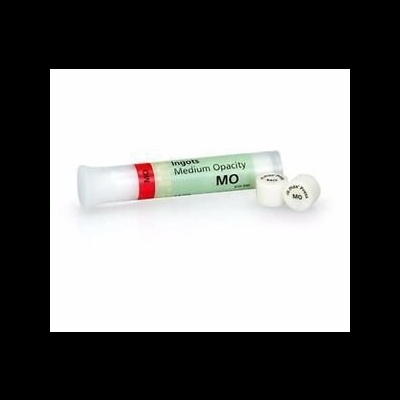 Embalagem cilíndrica branca com rótulo verde e vermelho e pastilhas brancas com texto MO