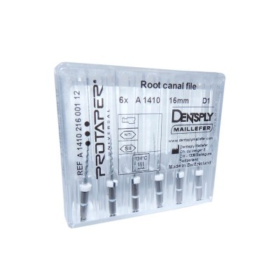 Pacote transparente com 6 limas para canal radicular Dentsply Protaper.