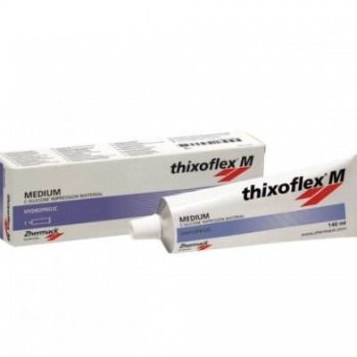 Tubo e caixa do produto Thixoflex M Medium, material de suporte acrílico especial, branco, 140 ml.