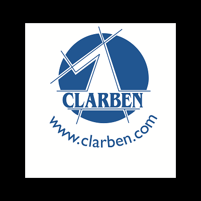 Logotipo azul com texto CLARBEN e URL www.clarben.com