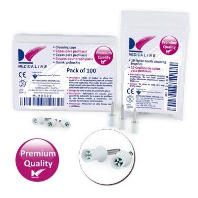 Copos para profilaxia em borracha com suporte metálico em embalagem plástica