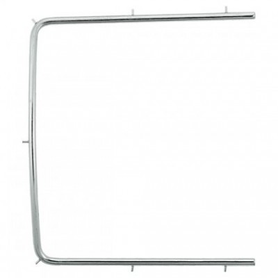 Estrutura metálica cromada em forma de C com suportes.