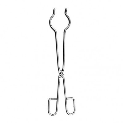 Pinça de metal prateado com alças retangulares e extremidades curvas