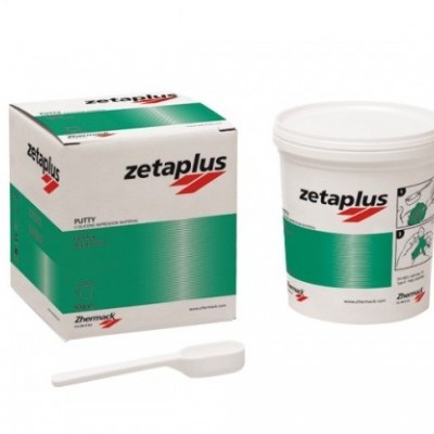 Produto zetaplus com caixa e frasco branco e verde e uma espátula branca