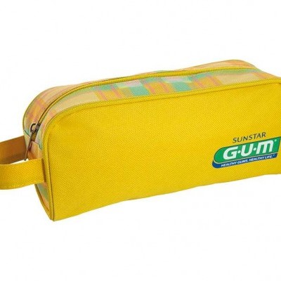 Estojo escolar amarelo com etiqueta SUNSTAR GUM