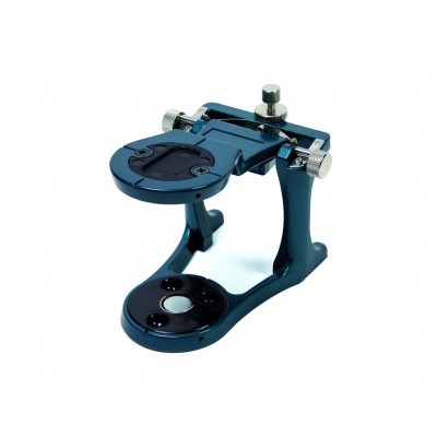 Suporte metálico azul para equipamento odontológico com parafuso ajustável