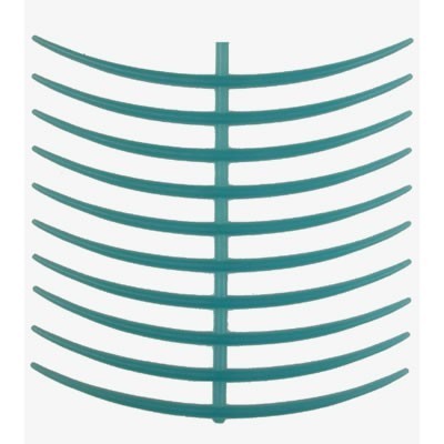 Peça plástica verde com barras arqueadas em fundo branco