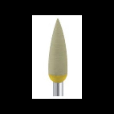 Ferramenta de polimento cónica cinza clara com base amarela e suporte metálico prateado