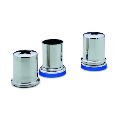 Três moldes de metal prateado com base azul para corte ou moldagem