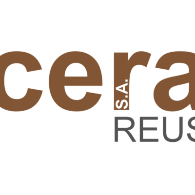 Logótipo com as palavras cera S.A. REUS em castanho e cinza