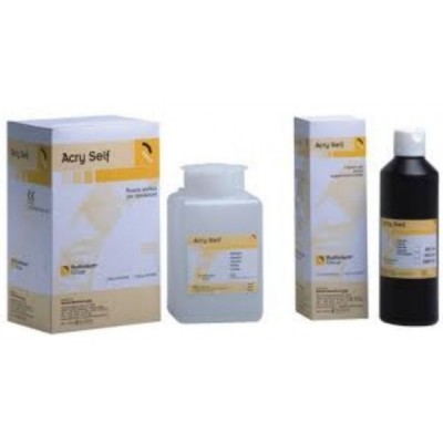 Três embalagens do produto Acry Self em branco, amarelo e preto