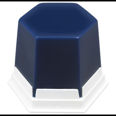 Carimbo de borracha com corpo azul escuro e base branca