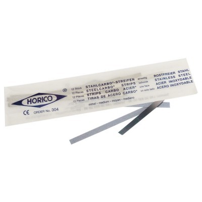 Tiras metálicas Horico em embalagem branca com texto multilíngue