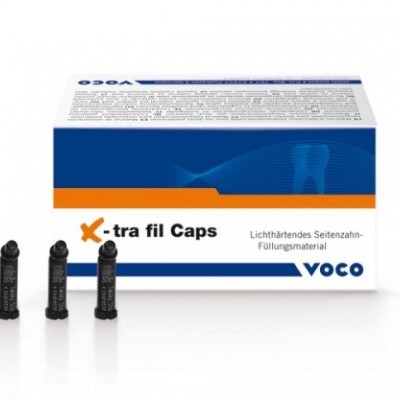 Caixa de produto dentário X-tra fil Caps com três cápsulas pretas