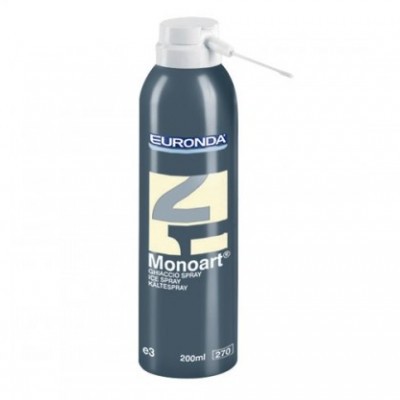 Lata spray Euroda Monopart preta com tampa branca e texto em branco e creme