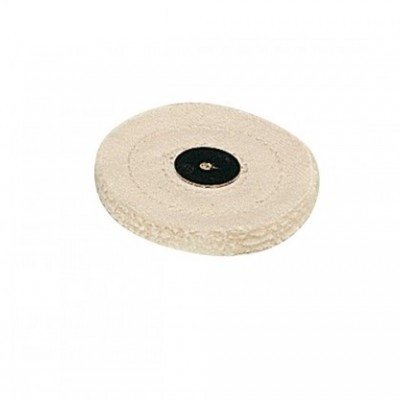 Roda polidora de tecido cru com centro preto sobre fundo branco