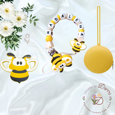 Acessórios para bebé com design de abelha em silicone amarelo e preto