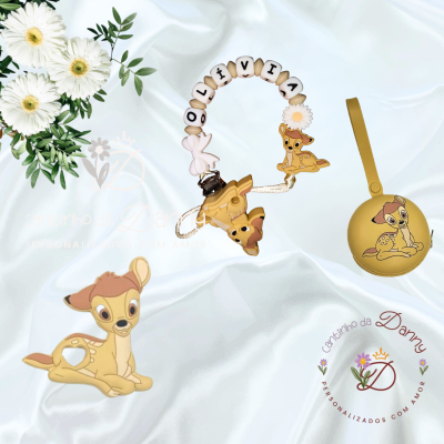 Acessórios de silicone para bebés com temática de cervo castanho e letras OOLÍVIA