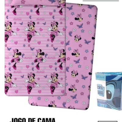 Jogo de cama solteiro algodão com estampa da Minnie Mouse em tons de rosa