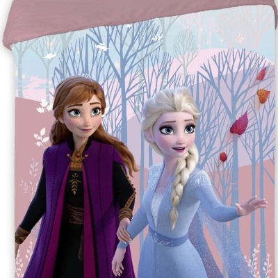 Cobertor com estampa de Anna e Elsa do Frozen e padrão de árvores