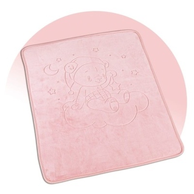 Cobertor rosa macio com desenho de ursinho e nuvem em relevo