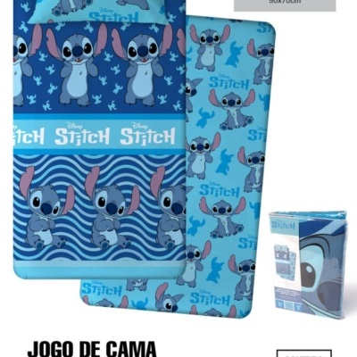 Jogo de cama azul com estampado do Stitch para cama solteiro