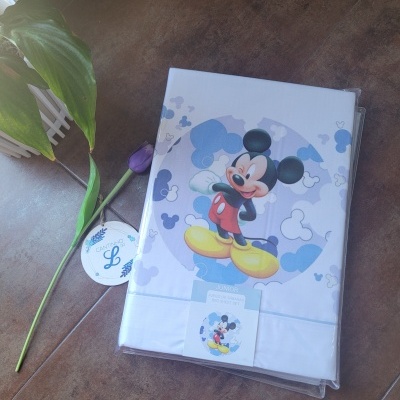 Pacote de roupa de cama com Mickey Mouse, planta e flor ao lado