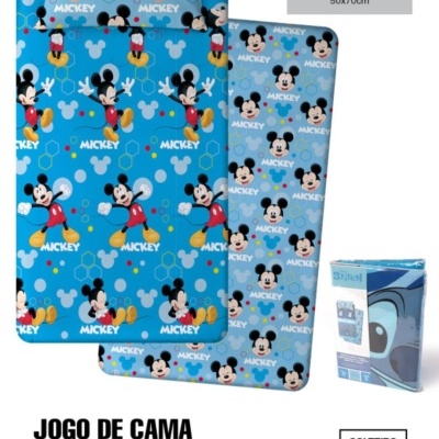 jogo de cama do Mickey Mouse azul com almofada, lençóis e embalagem