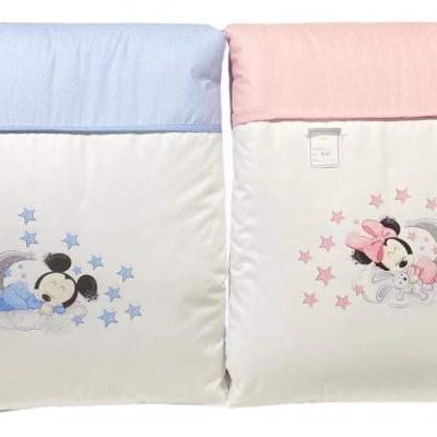 Sacosos de dormir para bebé com bordados de Mickey e Minnie e estrelas em azul e rosa
